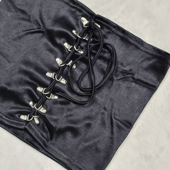 🆕️🆑️ American Deadstock Up Front Tube Top Black Lace-up Large - Picture 3 of 5